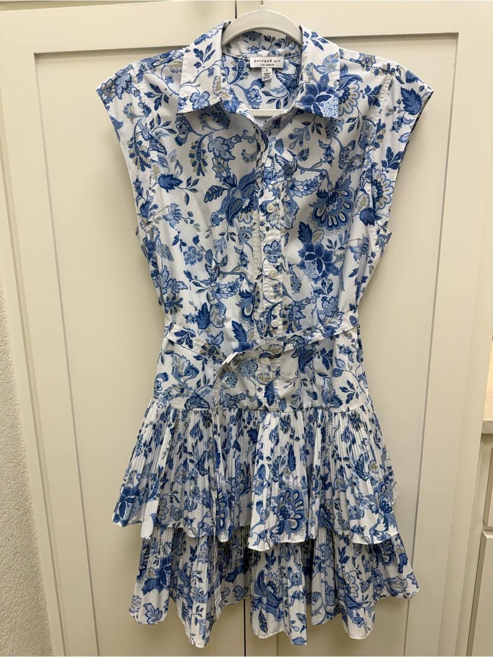 Current Air Blue & White Floral Tiered Shirt Dress